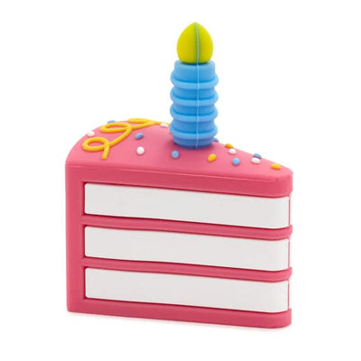 Hallmark Charmers pink and blue birthday cake silicone drink charm, perfect for birthday celebrations.

