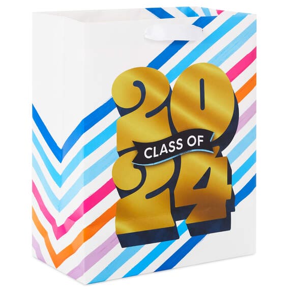  large gift bag with the words "Class of 2024" on it. This type of gift bag is typically given to graduates in the year 2024.