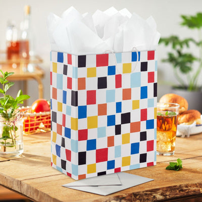 Colorful Checkered Large Gift Bag, 13"