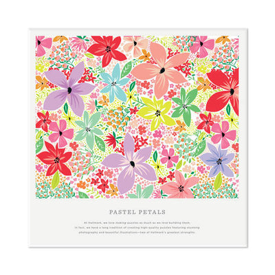 Hallmark Pastel Petals 1000-piece jigsaw puzzle featuring colorful illustrated pastel flowers in a charming springtime design
