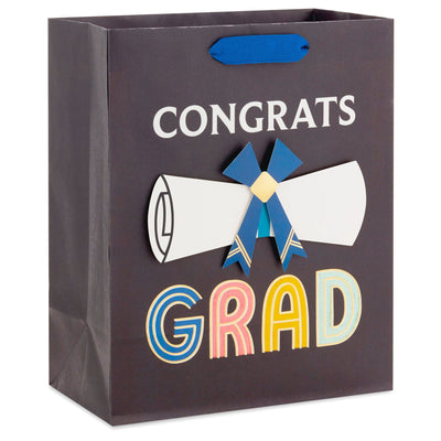 Congrats Grad Diploma Scroll Medium Graduation Gift Bag, 9.6"