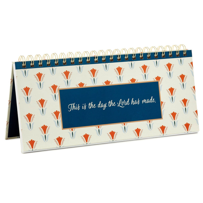 Spiral-bound weekly calendar with uplifting “This Is the Day” scripture theme and floral design for desk or tabletop use.

