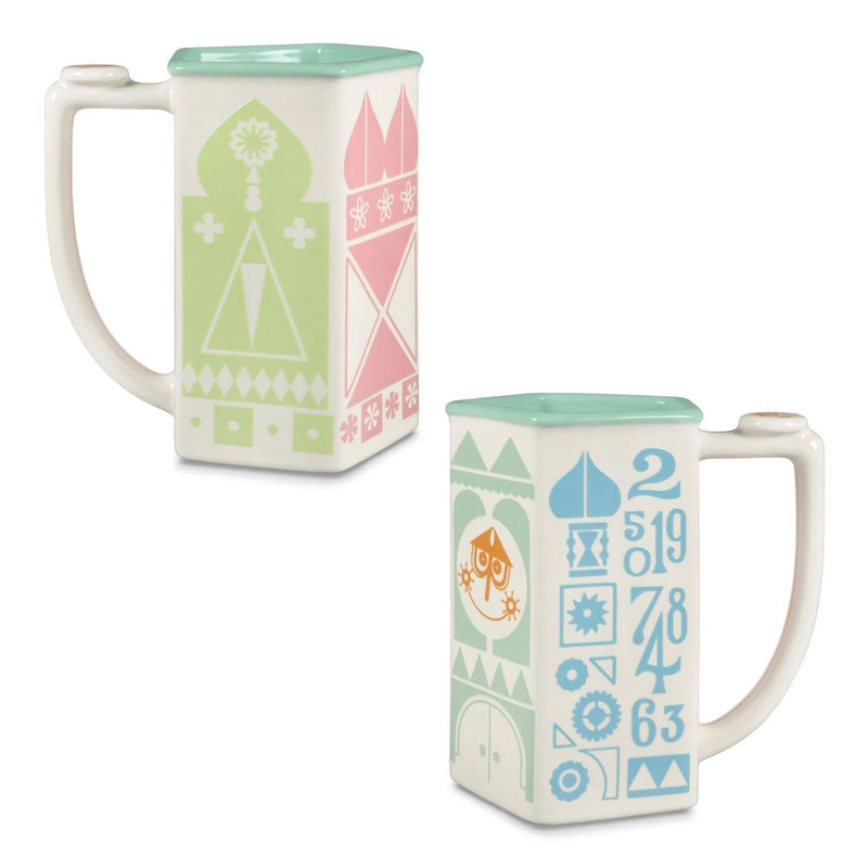 Disney It’s a Small World five-sided mug with pastel geometric designs and mint green interior, 15 oz.
