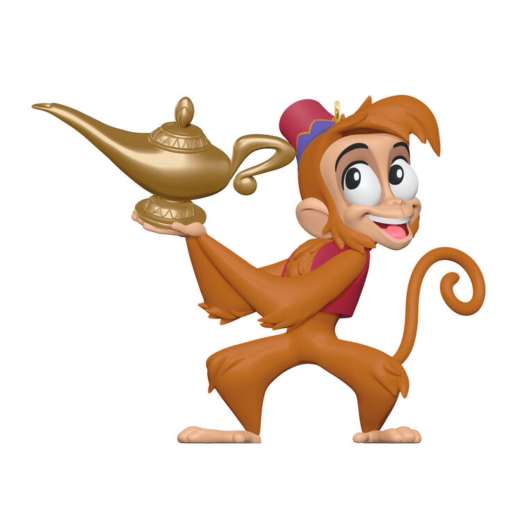 Abu the monkey from Disney’s Aladdin holding the magic lamp in a festive Christmas tree ornament