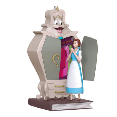 Belle Christmas ornament with open wardrobe full of dresses from Disney's Beauty and the Beast