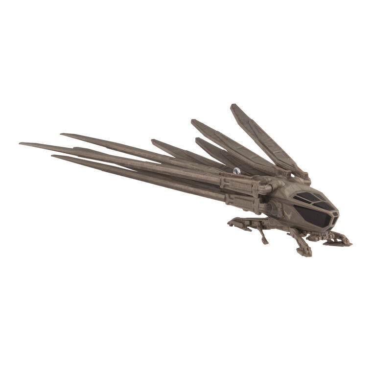 Die-cast Dune ornament of Atreides ornithopter aircraft with folding wings and bird-like shape.