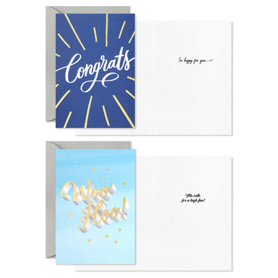 Assorted congratulations cards with gold foil, marble, blue, and dotted designs, bold script lettering, Hallmark, boxed set of 12 with envelopes
