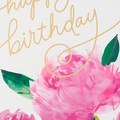 Assorted floral birthday cards with pink peonies, lemons, sunflowers, green leaves, and blue accents, includes envelopes, four unique watercolor designs