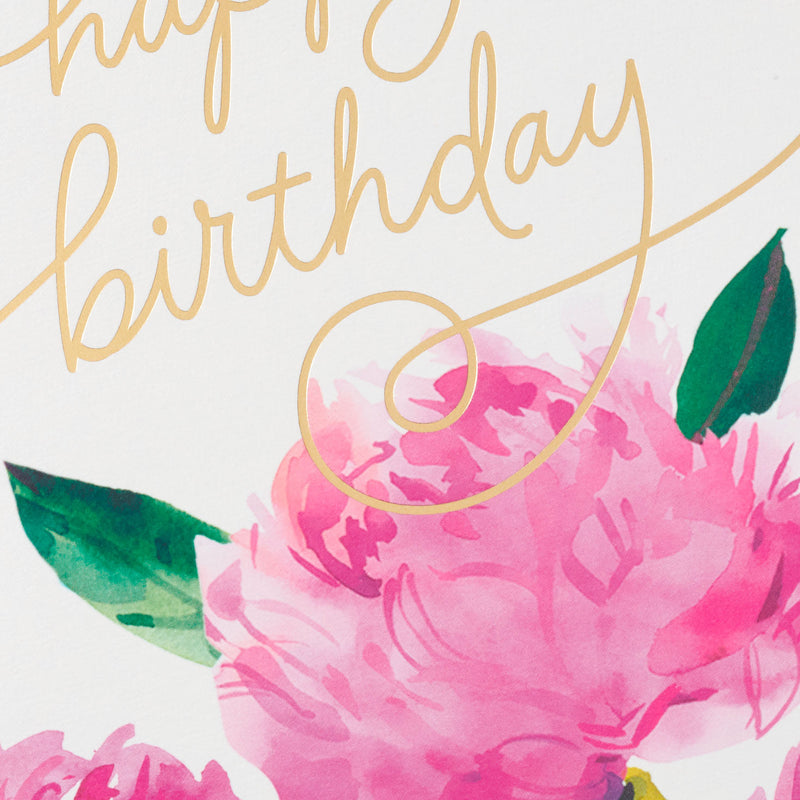 Assorted floral birthday cards with pink peonies, lemons, sunflowers, green leaves, and blue accents, includes envelopes, four unique watercolor designs