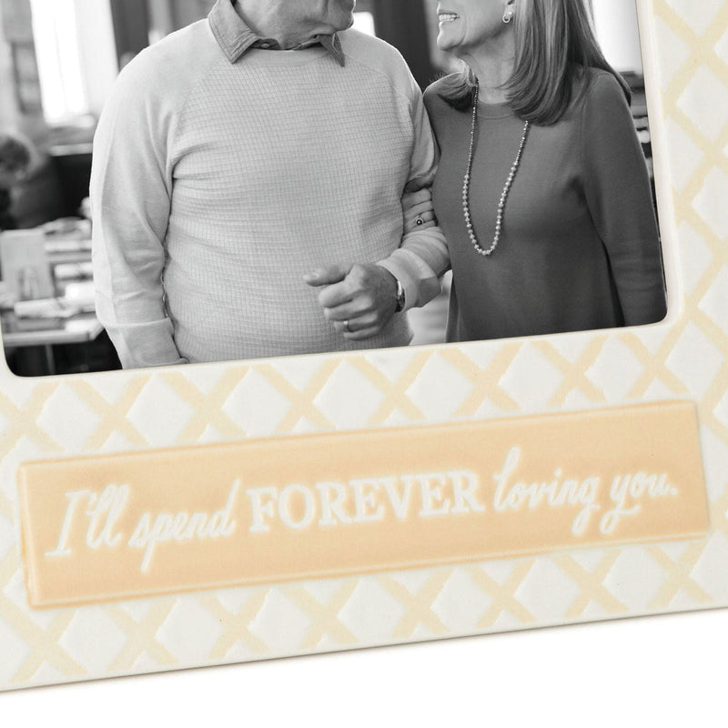 Hallmark yellow and white ceramic 4x6 picture frame with embossed diamond pattern and "I&