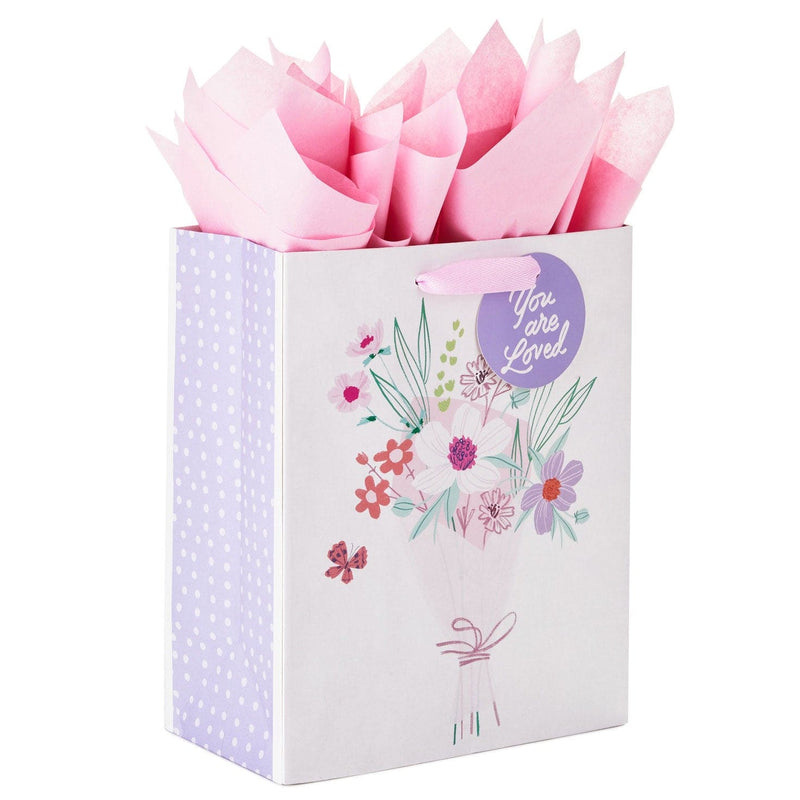 Fresh Flower Bouquet Medium Gift Bag With Tissue Paper, 9.6"