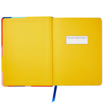Hardback notebook with rainbow abstract cover, silver foil Full-time Optimist disc, blue ribbon bookmark, 160 lined pages, Hallmark
