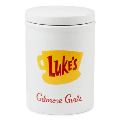 Luke's Diner coffee canister. The canister is red and white with black text that reads "Luke's Diner" and "Coffee".  pen_spark     tune  share   more_vert
