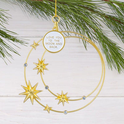 Hallmark Signature metal constellation ornament with gold stars and “Love you to the moon and back” moon charm