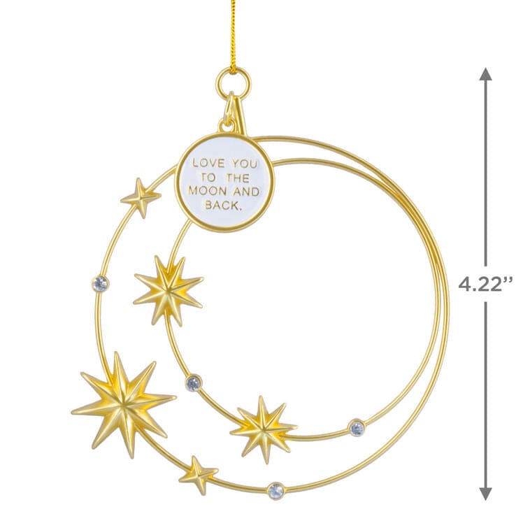 Hallmark Signature metal constellation ornament with gold stars and “Love you to the moon and back” moon charm