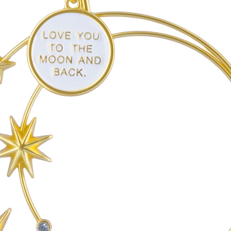 Hallmark Signature metal constellation ornament with gold stars and “Love you to the moon and back” moon charm