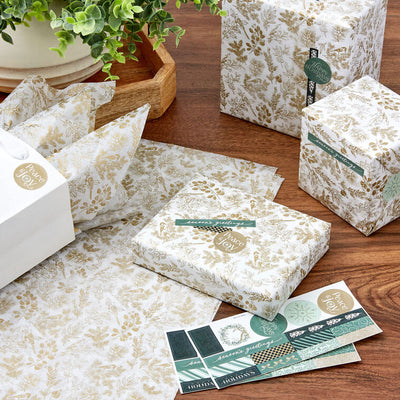 Gold Toile Holiday Tissue Paper With Stickers, 10 sheets