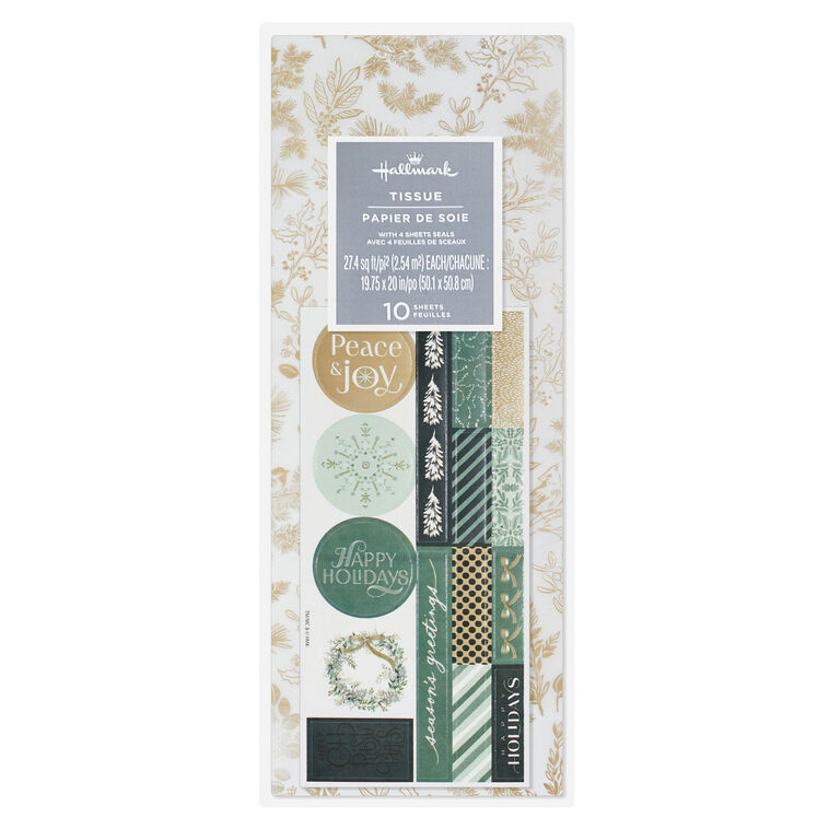 Gold Toile Holiday Tissue Paper With Stickers, 10 sheets
