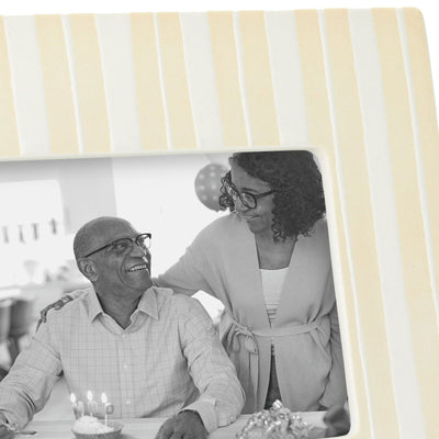 Hallmark yellow and white striped ceramic picture frame with "Making life fun...that's Grandpa" message for a 4x6 photo.


