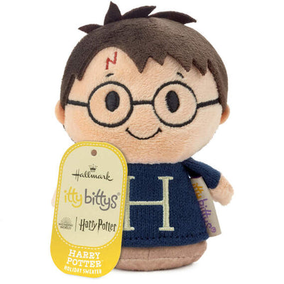 Harry Potter plush in blue sweater with "H" on it, round glasses, and messy hair.

