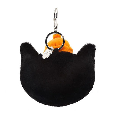 Black cat wearing an orange hat. Keychain