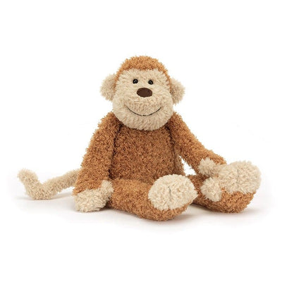 Brown stuffed monkey with a friendly smile