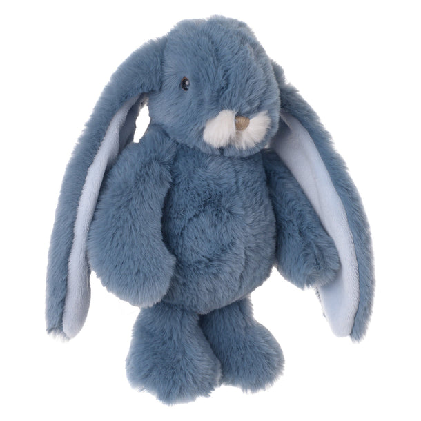 Plush bunny with fuzzy fur in Fjord Blue, extra long ears, and a soft cuddle-perfect body, 8.5 inches tall.


