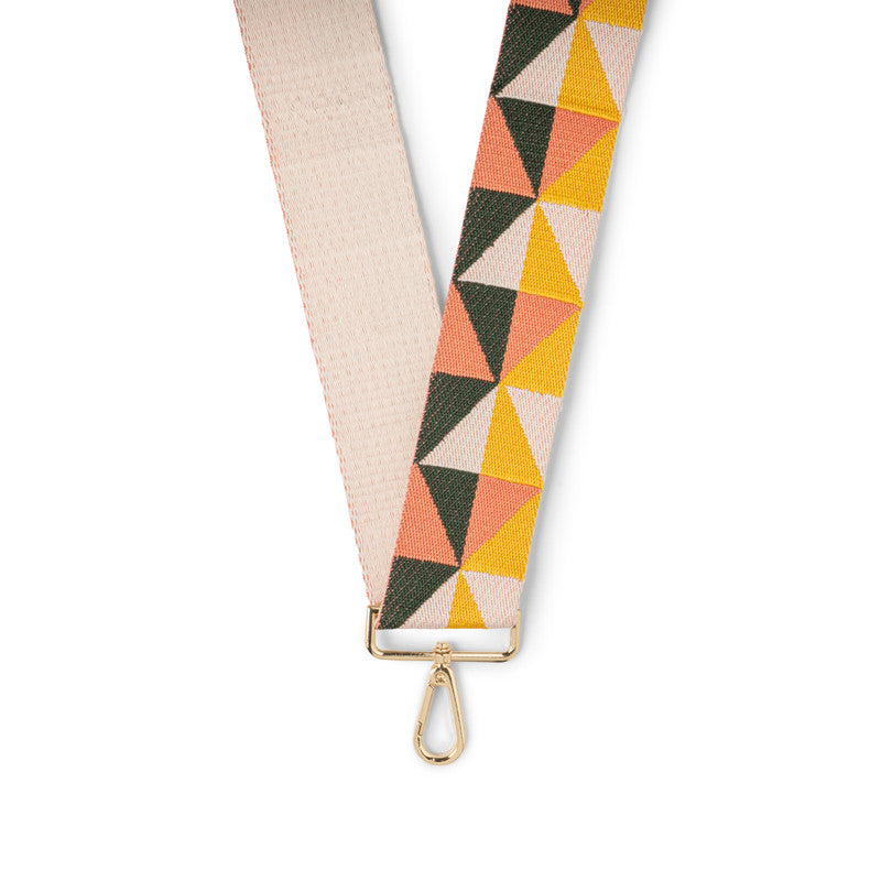 Reversible embroidered Kedzie bag strap with metallic Gilded design and silver swivel snap clips.