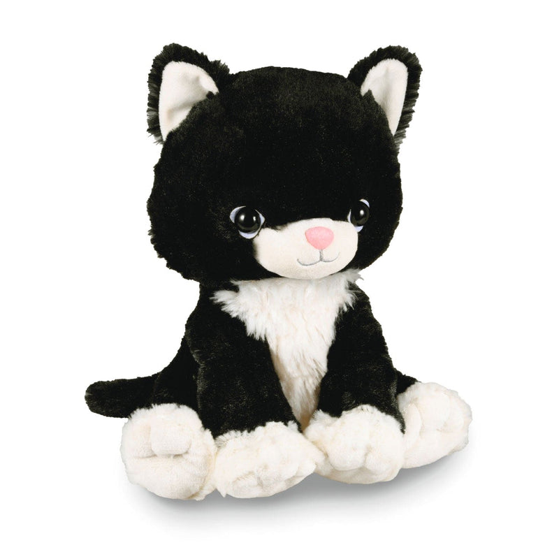7.2-inch black and white tuxedo kitten stuffed animal made with soft plush fabric, perfect for cuddles and playtime.
