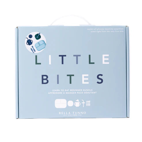 Bella Tunno Shooting Star Learn to Eat Beginner Bundle includes a suction plate, bowl, utensils, and cup for easy baby mealtime transition with food-safe silicone design.