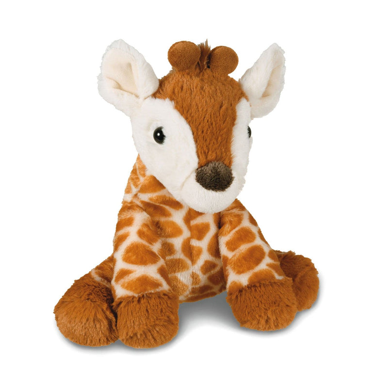 8-inch baby giraffe stuffed animal with soft brown and white plush fabric, perfect for snuggling.