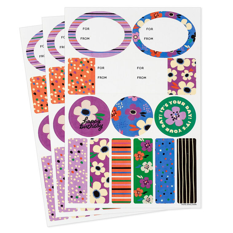 Hallmark lavender-scented floral gift tags and stickers, 3-sheet set with colorful blooms, perfect for birthdays and Mother’s Day.