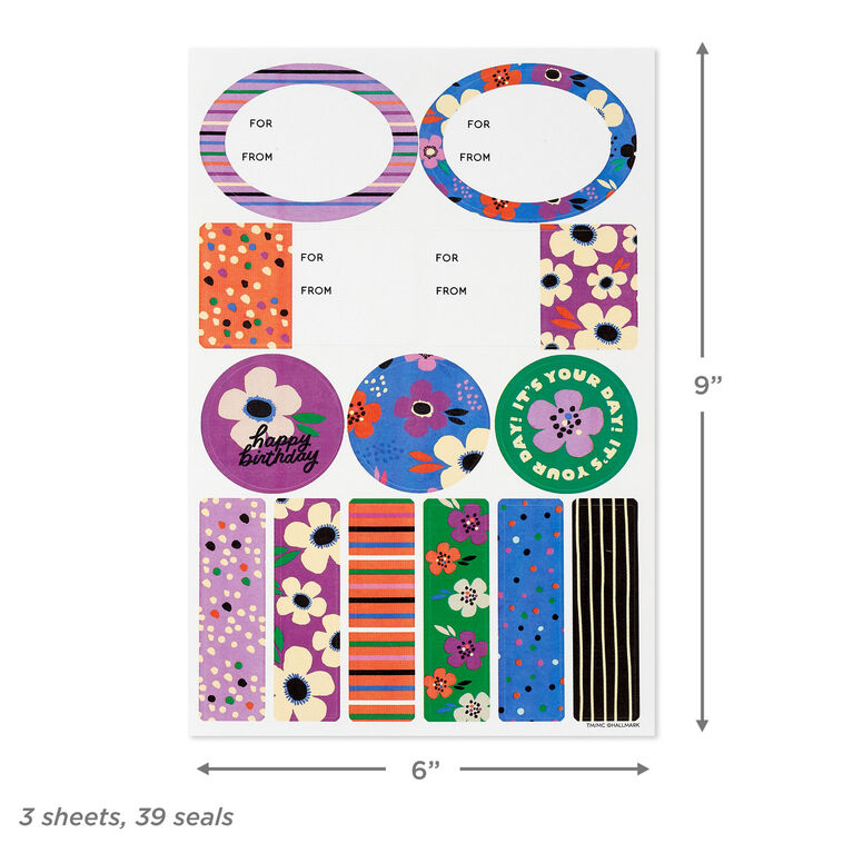 Hallmark lavender-scented floral gift tags and stickers, 3-sheet set with colorful blooms, perfect for birthdays and Mother’s Day.