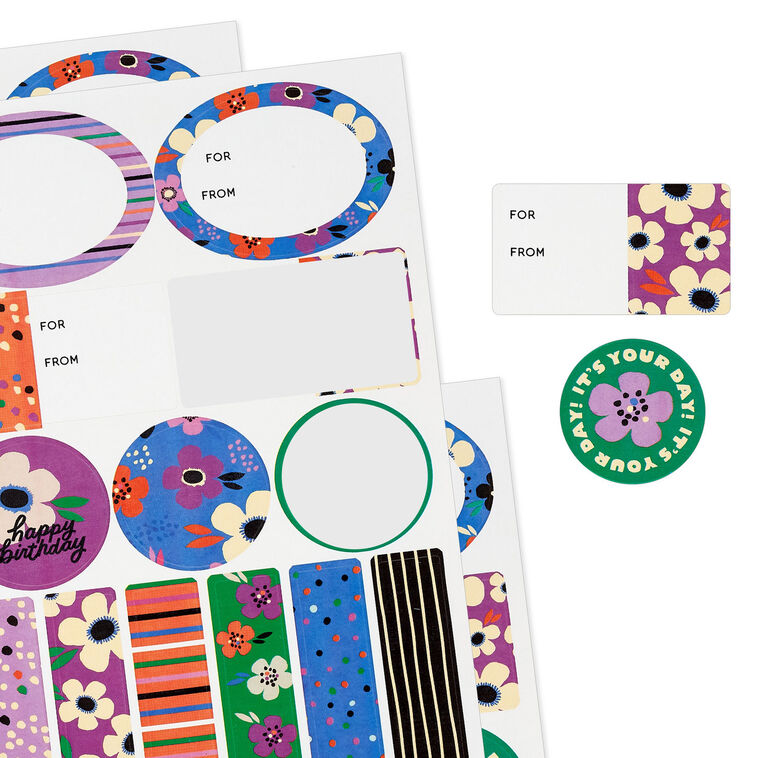 Hallmark lavender-scented floral gift tags and stickers, 3-sheet set with colorful blooms, perfect for birthdays and Mother’s Day.