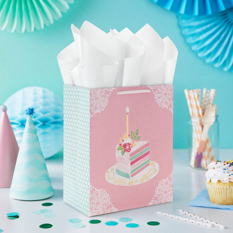 Elegant Cake Slice Medium Birthday Gift Bag 9.6"