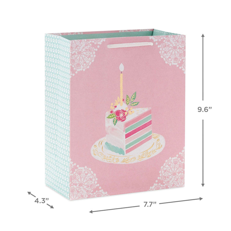 Elegant Cake Slice Medium Birthday Gift Bag 9.6"