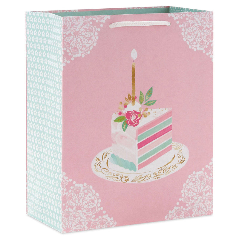 Elegant Cake Slice Medium Birthday Gift Bag 9.6"