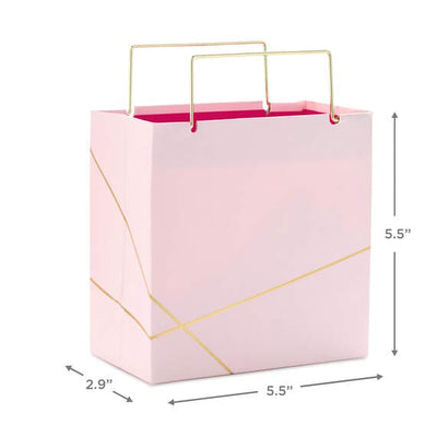 Light Pink With Gold Small Square Gift Bag, 5.5