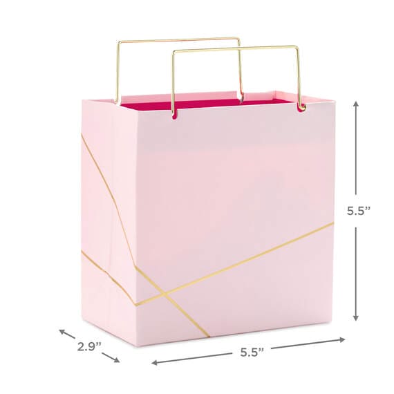 Light Pink With Gold Small Square Gift Bag, 5.5