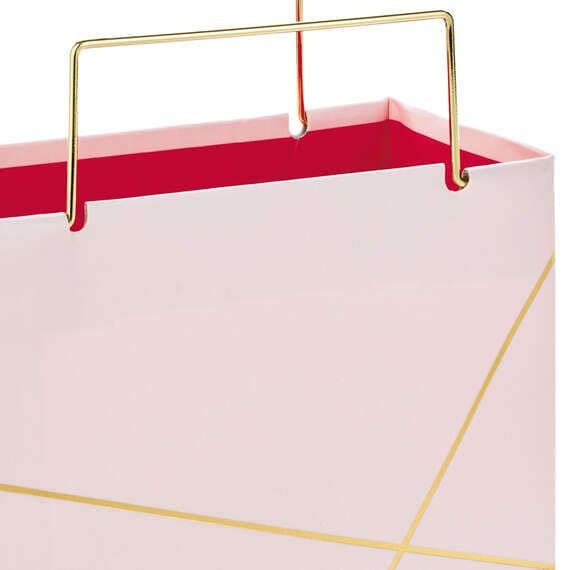 Hallmark small square gift bag in light pink with gold foil accents and gold metal handles, perfect for jewelry or small gift
