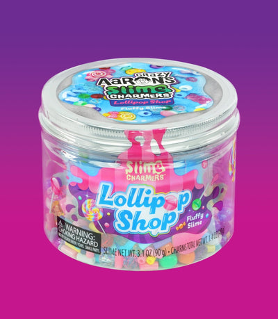 Fluffy blue slime with lollipop and candy-themed charms, offering a sweet, stretchy, and creative play experience.