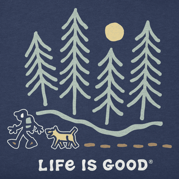 Soft, comfy short sleeve tee with hiking-themed graphic, heavyweight or lightweight Crusher fabric, men&