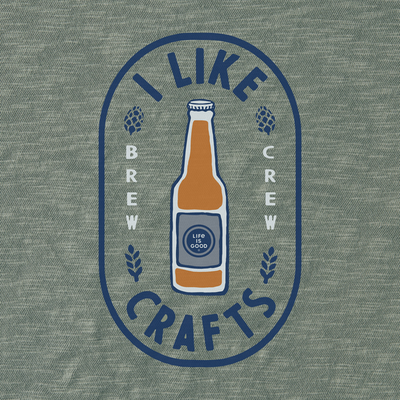 A men's textured slub tee featuring the I Like Crafts label graphic, designed for a comfortable fit and Life is Good branding.

