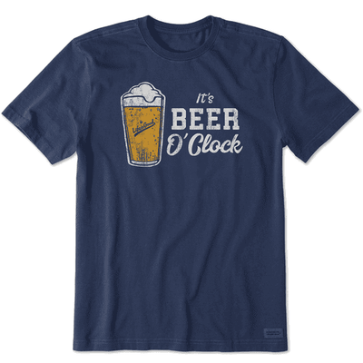 Men's short sleeve Crusher Tee in soft cotton with It’s Beer O’Clock graphic, relaxed fit, and vintage casual style.

