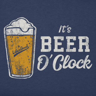 Men's short sleeve Crusher Tee in soft cotton with  It’s Beer O’Clock graphic, relaxed fit, and vintage casual style.

