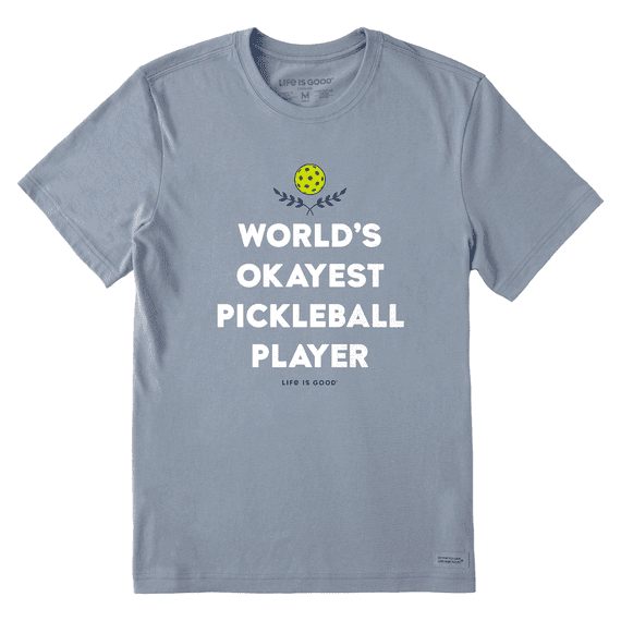 Men’s Crusher Tee with World’s Okayest Pickleball Player graphic on soft cotton fabric.

