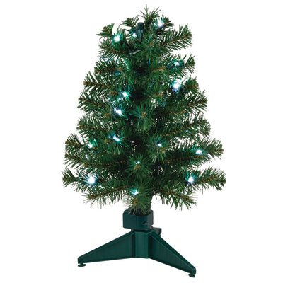 17-inch pre-lit green tabletop Christmas tree with white lights, part of ShowToppers system for sound and light synchronization.