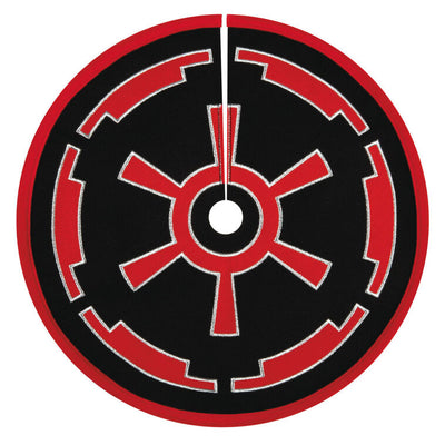 Mini Star Wars tree skirt with red and black Imperial cog design and silver embroidery, perfect for tabletop trees and ShowToppers.
