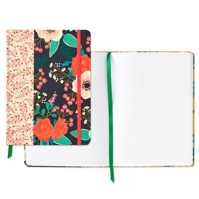 Hallmark mixed floral hardback notebook with bold embossed floral design, linen texture, elastic band, and mini floral print binding