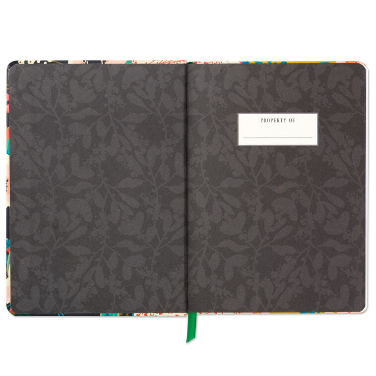 Hallmark mixed floral hardback notebook with bold embossed floral design, linen texture, elastic band, and mini floral print binding
